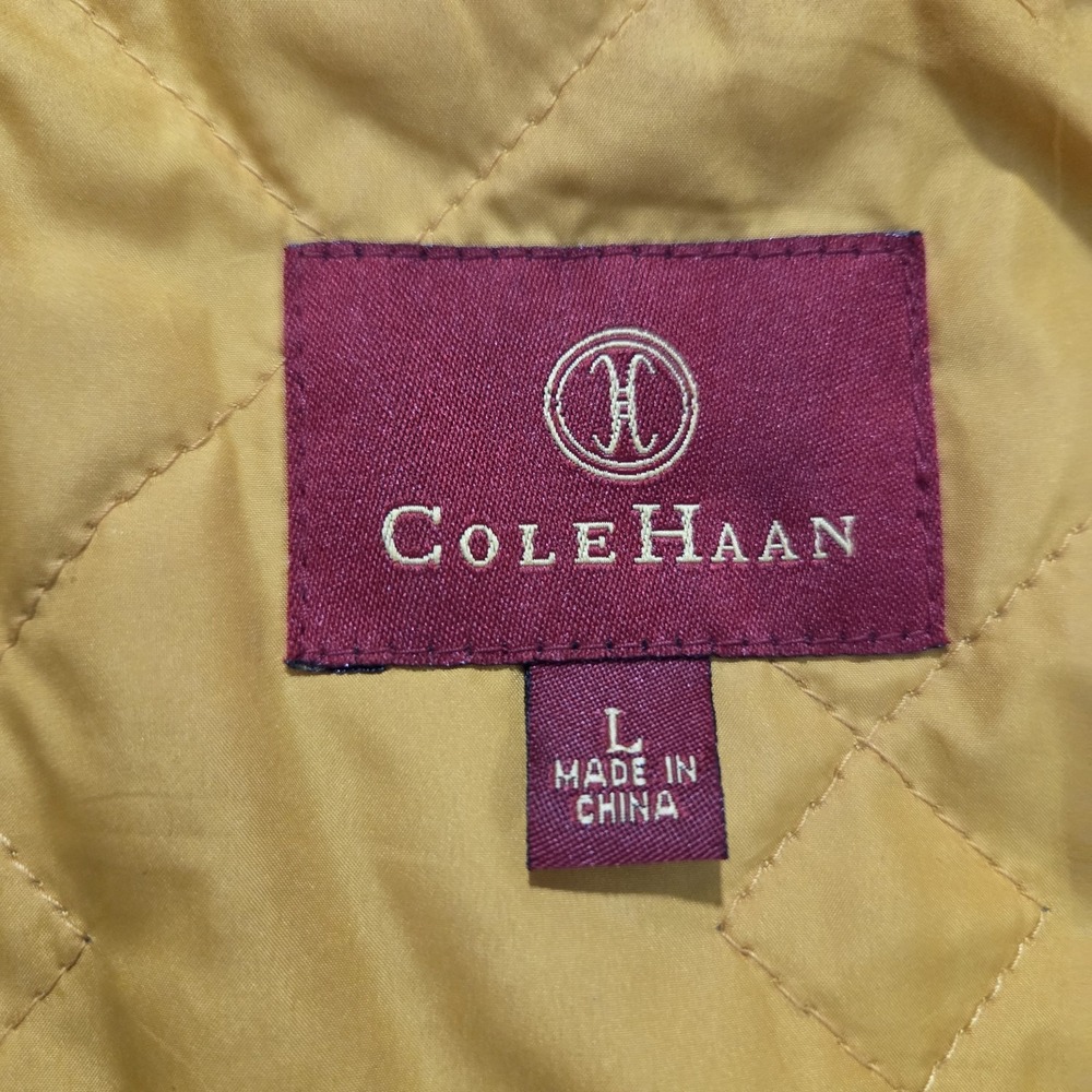 Cole Haan Quilt Lined Men's Winter Coat‎ Jacket Size Large Black Yellow Stripe - Picture 13 of 15